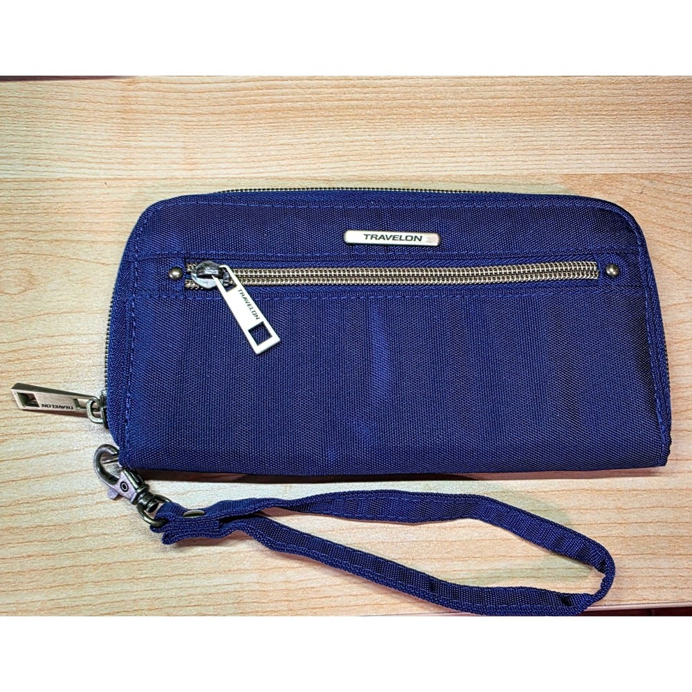 Travelon Navy Blue Anti-Theft RFID Blocking Zip Around Wristlet Wallet